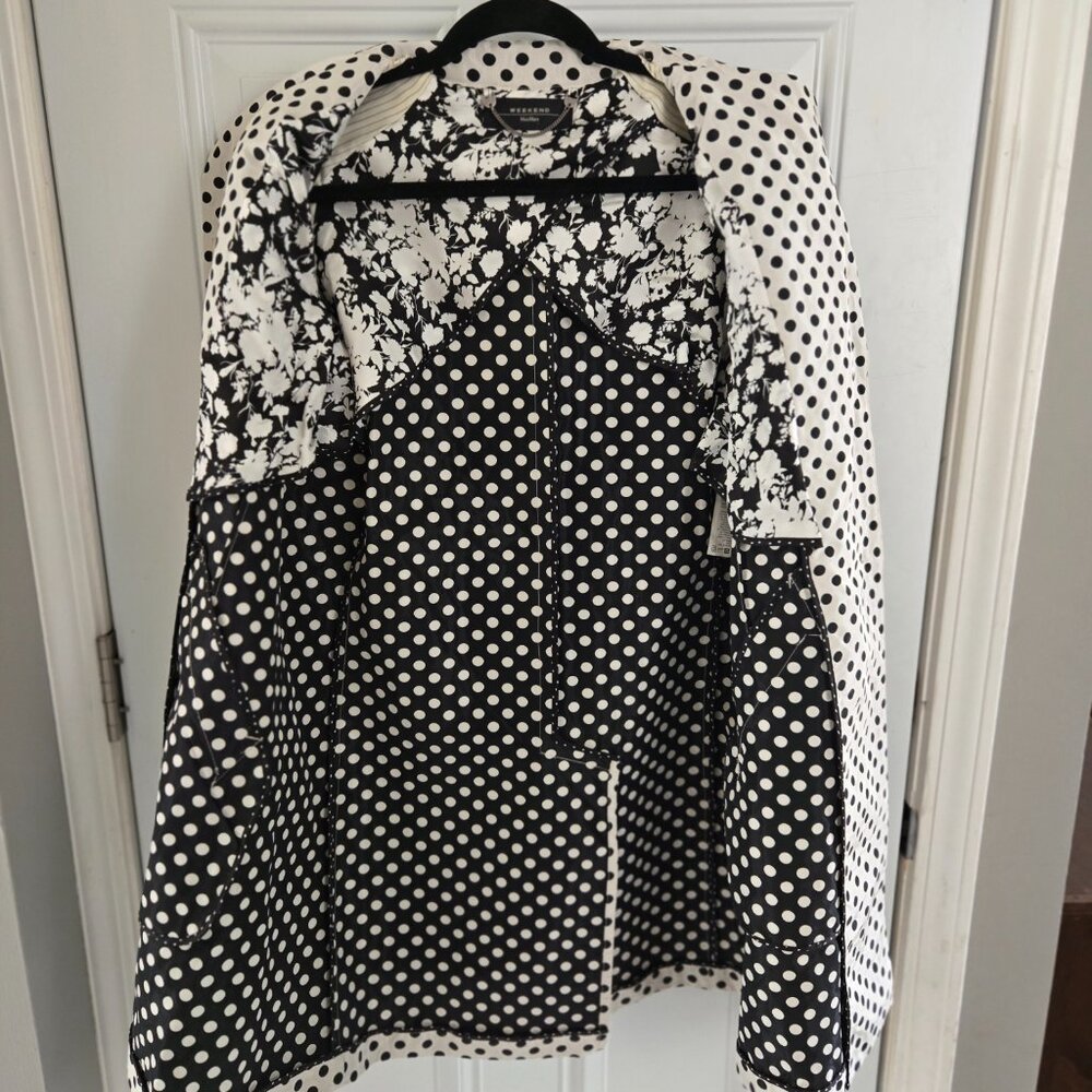 Weekend Max Mara Polka Dot Trench Coat Black White Belted Jacket Size 4 - Picture 13 of 16